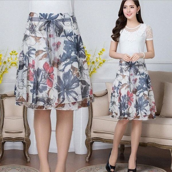 

skirts skirts summer women floral skirt high waist midi gentlewomen ruffle print casual saias femininaskirts c6y0#, Black