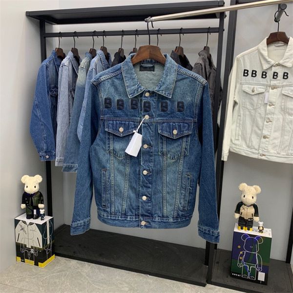 

hand washed denim jacket with embroidered lettered chest jeans jackets casual for men and women and matching, Black;brown