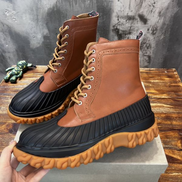 

designer boots for men thoms calf leather rubber sole longwing chelsea duck boot brogue browne luxury camel black lace up footwear size 38-4