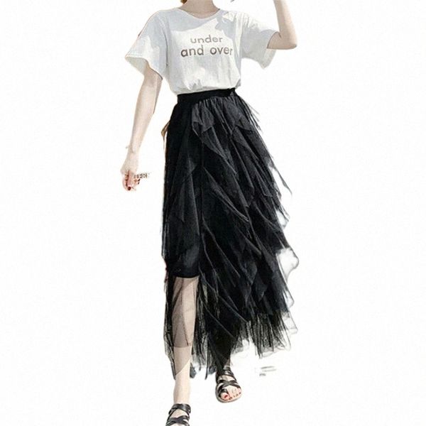

skirts skirts fashionable women tiered ruffle long maxi skirt party lace tulle summer pleated layered swing high waist x9wh#, Black
