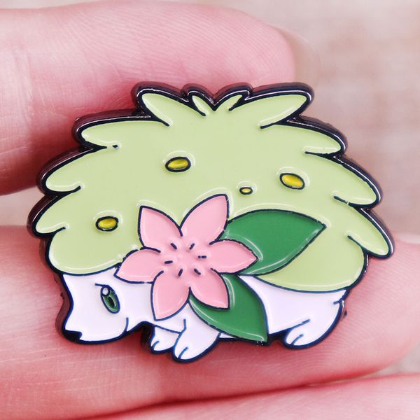 

other fashion accessories grass type shaymmin enamel pin cute cartoon hedgehog brooch anime game badge backpack decoration jewelry, Silver