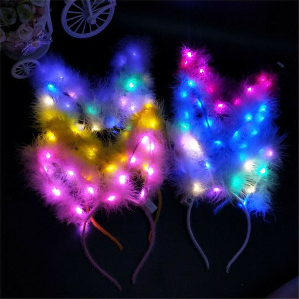 

hair accessories lady light up bunny rabbit ears headband glowing led band for wedding birthday halloween holiday party headwear gift 220909, Slivery;white