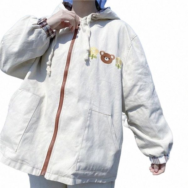 

women's trench coats women's trench coats spring style japanese vintage bear embroidery retro plaid lantern sleeves wear student w, Tan;black