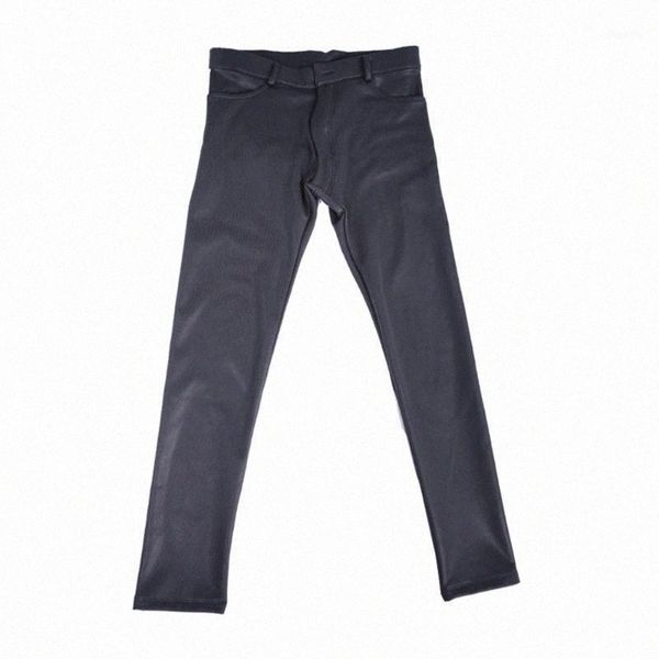 

men's pants men's pants men tight-ftting mid waist pencil pu faux leather casual trousers motorcycle elastic 20% shaping thin leg, Black