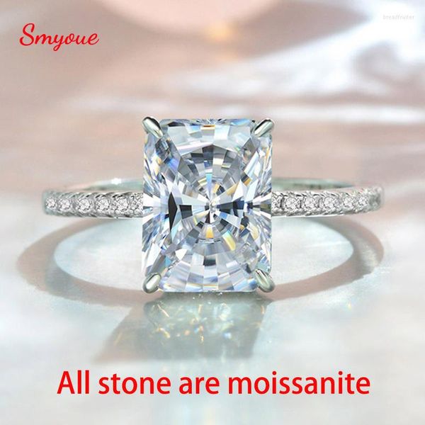 

cluster rings smyoue 4ct radiant cut moissanite solitaire ring for women d color sparkling created diamond wedding band s925 sterling silver, Golden;silver