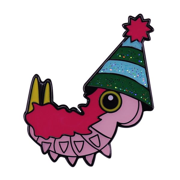 

glitter party hat worm enamel pin cute pink caterpillar brooch gamer gifts, Blue