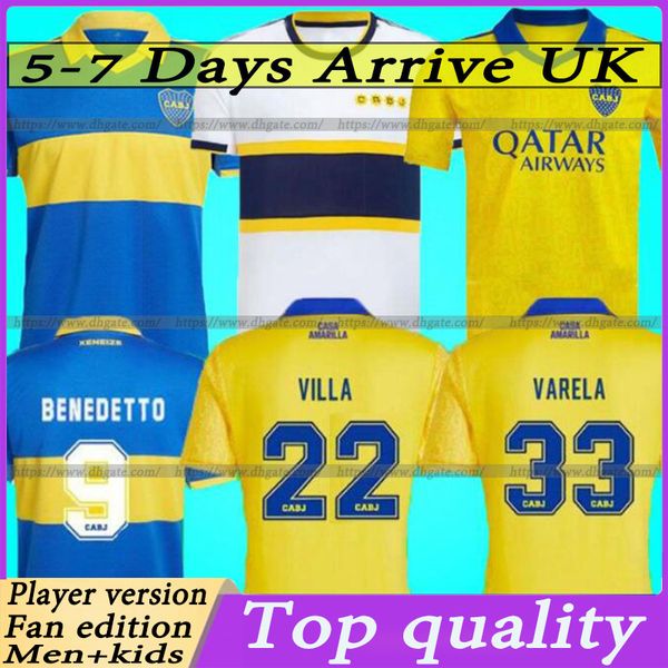 

22 23 boca juniors soccer jersey fans player version camiseta 2022 2023 villa salvio medina varela tercera yellow salvio pavon football shir, Black;yellow