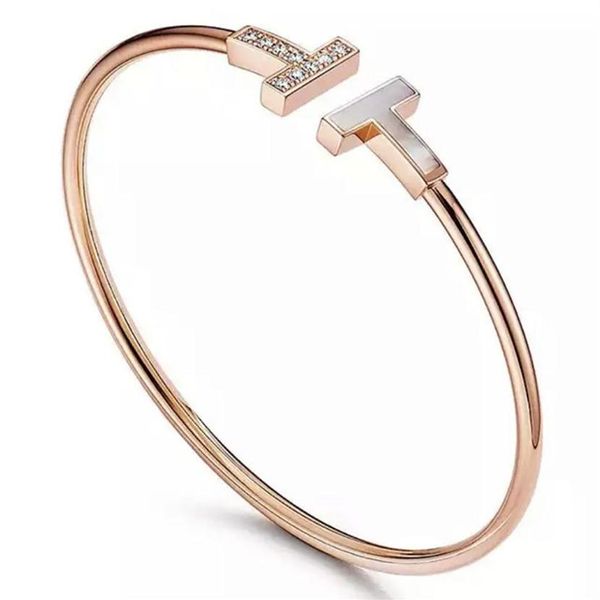 

double t wristband white fritillaria women's bracelet 17cm open designer bracelets adjustment silver rose gold wi328v252e, Golden;silver