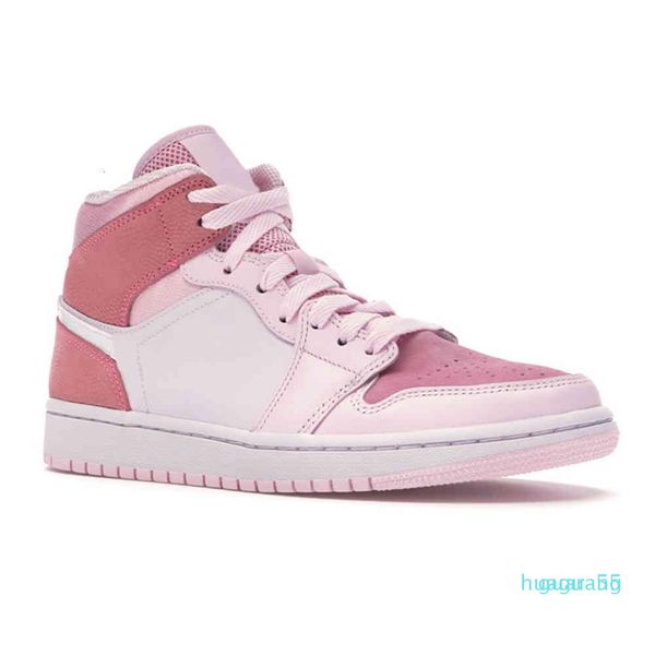 

fashion-women men basketball shoes digital pink 1s 1 mid white trainers sports sneakers 5509271m, Black