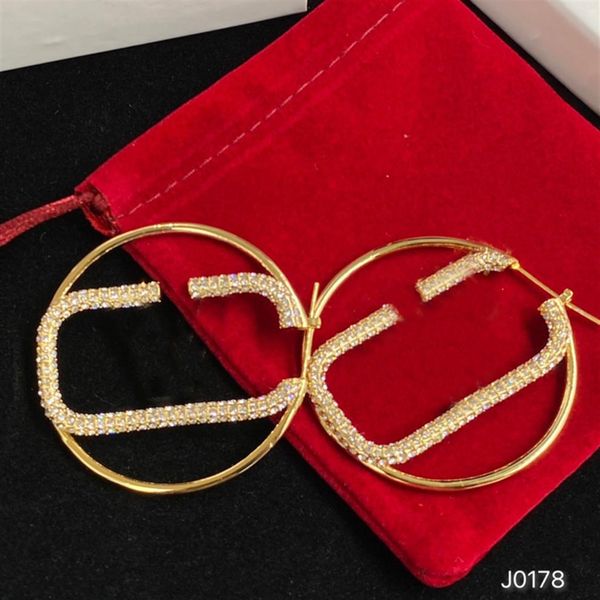 

women hoop earrings diamond hoops fashion womens big hoops circle gold earring jewelry luxurys designer v earrings letter studs red box2667, Golden;silver