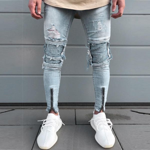 

summer long pencil pants ripped jeans mens ripped slim fit motorcycle vintage denim jeans hiphop streetwe dsquare 2 dsquareds dsq2s dsqs, Blue