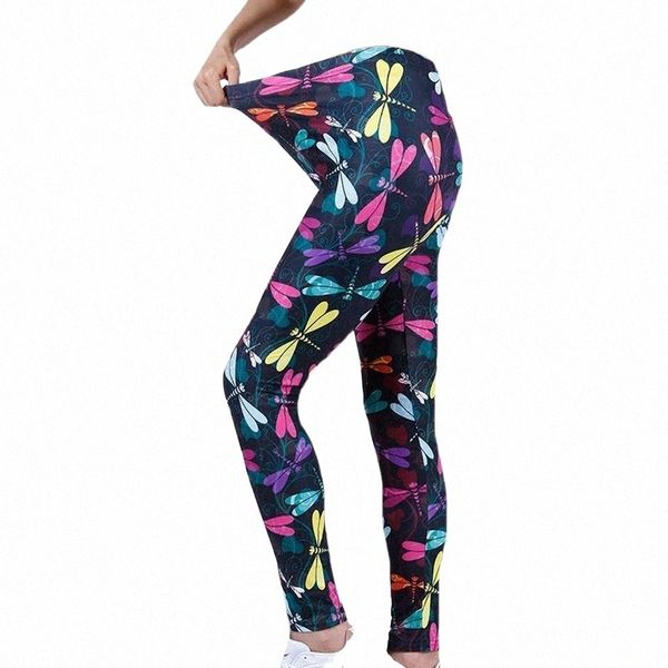 

women's leggings women's leggings cuhakci women dragonfly printed exercise colorful female elastic leggins high waist push up soft, Black