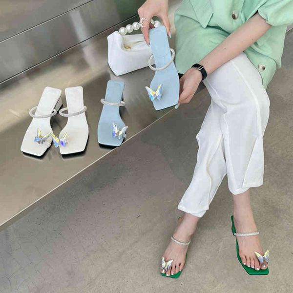 

sandals summer women slipper fashion butterfly ladies sandal shoes square low heel outdoor beach slides, Black