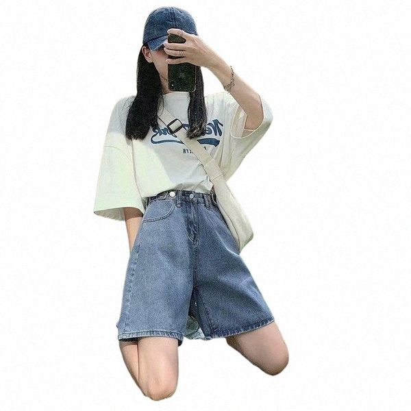 

women's jeans women's jeans feynzo fashion summer half women denim shorts high waist belted loose female short 2022 streetwear z3q, Blue