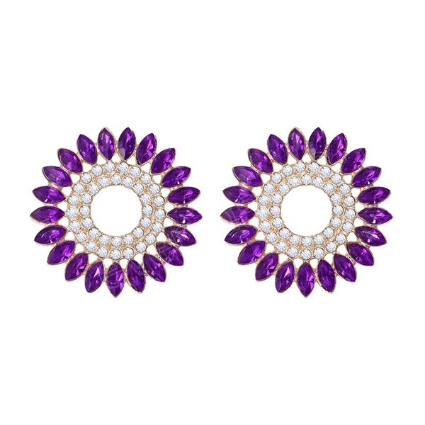 

sparkly rhinestone round stud earrings for women boho multicoloured crystal flower earrings charms jewelry party bijoux, Golden;silver