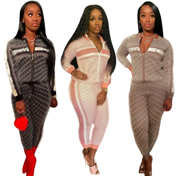 

j2297 luxury fashion letter print tracksuits for autumn women long sleeve cardigan zipper and casual pants 2 piece sets, Gray