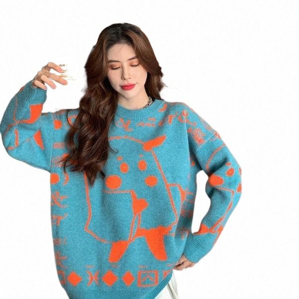 

women's sweaters women's sweaters sweater cartoon pattern loose autumn and winter pullover korean version round neck long sleeve k, White;black