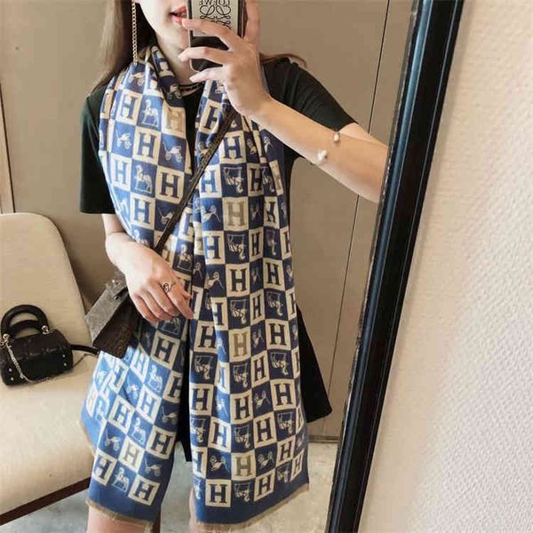 

design 2021 new imitation cashmere scarf women's versatile autumn and thick brushed warm bib seasons shawl long, Blue;gray