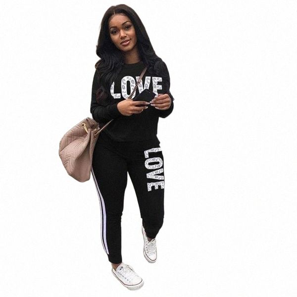 

women's tracksuits love 2pcs set women autumn clothes set long sleeve sweatshirt and pant suit elegant ladies casual outfits clothes1 w, Gray