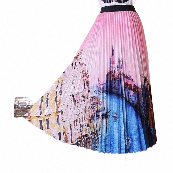 

skirts skirts pleated skirt female summer cartoon castle printing all-match slim expandableskirts m3jm#, Black