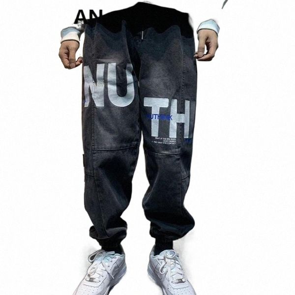 

men's pants men's pants 2021 harem jeans cargo streetwear sweatpants mens fashion casual loose outwear coat funny graffiti joggers, Black