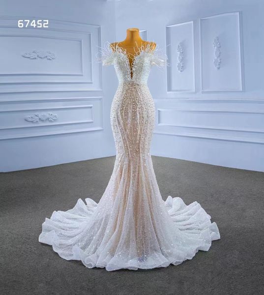 

mermaid wedding dresses modest lace sequins pearls for women sm67452, White