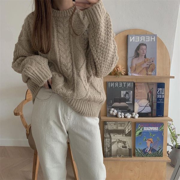 

women s sweaters autumn and winter women s sweater pullover loose knit woolen pure color round neck 220908, White;black