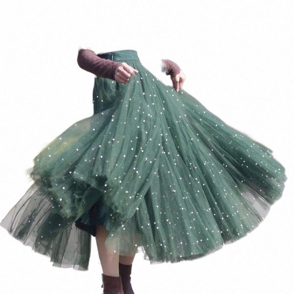 

skirts skirts summer spring women ruffles mesh ball gown long maxi big hem layers beaded pink blackskirts v7gx#, Black