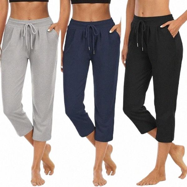 

women's pants & capris women's pants & capris women yoga leggings capri drawstring solid color high waist loose 3/4 trousers for f, Black;white