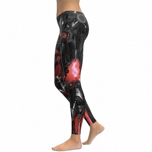 

women's leggings women's leggings high waist hip-lift fitness women tight ankle length pants robot 3d printed fashion retro skinny, Black