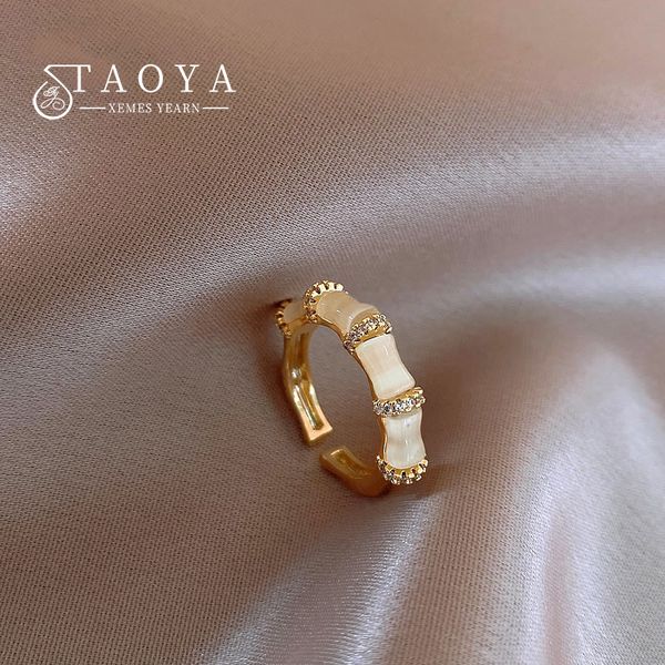 

unique design sense opals bamboo modeling gold color ring fashion jewelry party for women's girls luxury accessories gift, Golden;silver