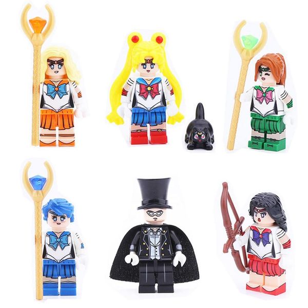 

janpan anime sailor moon mars jupiter venus mercury chiba mamoru tuxedo mask mini action figure building blocks toy for girl212q