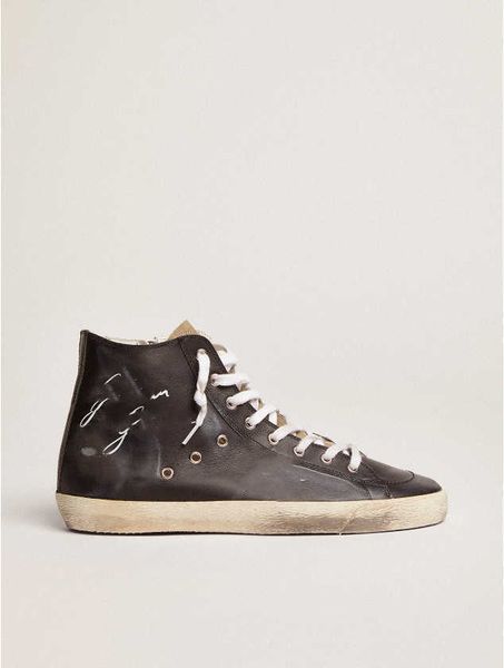 

dirty shoes francy sneakers designer luxury italian retro pure handmade with black leather upper white leather star high-small