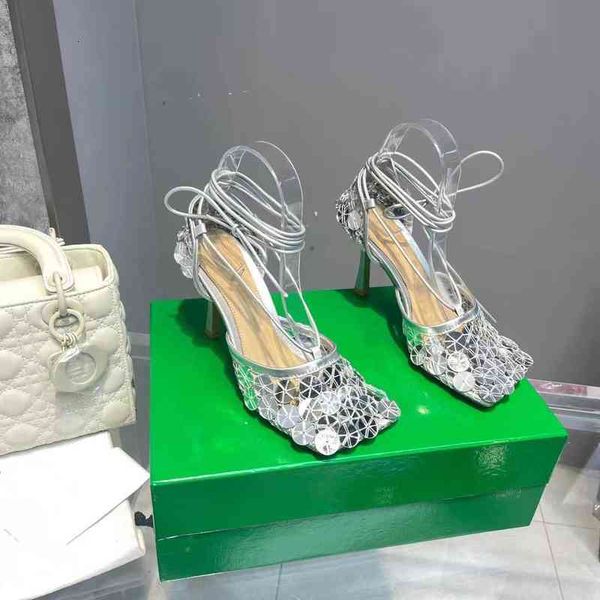 

dress shoes high heels handmade sanals hollow summer solid color square toe ankle strap swquins decor for women, Black