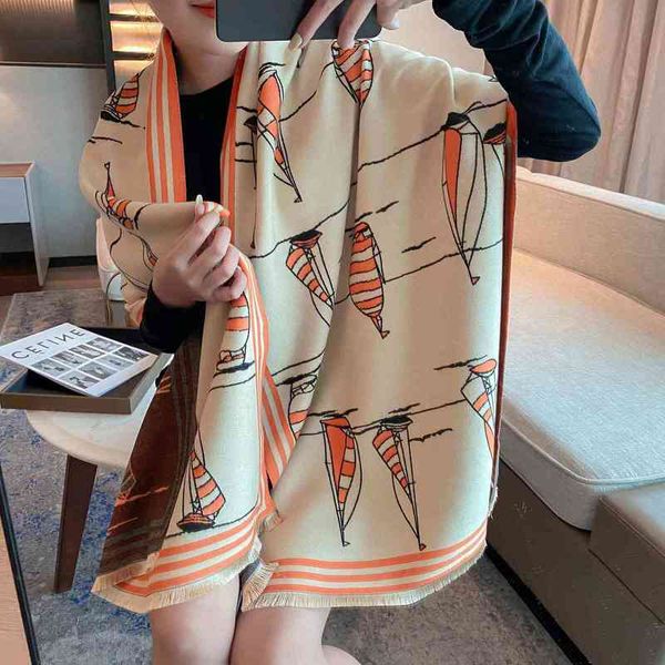 

design 2021 new scarf women's imitation cashmere air conditioning room shawl autumn and extended tassel decorative warm bib, Blue;gray