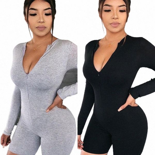 

women's jumpsuits & rompers women's jumpsuits & rompers women jumpsuit long sleeve deep v-neck playsuit front zipper bodycon slim, Black;white