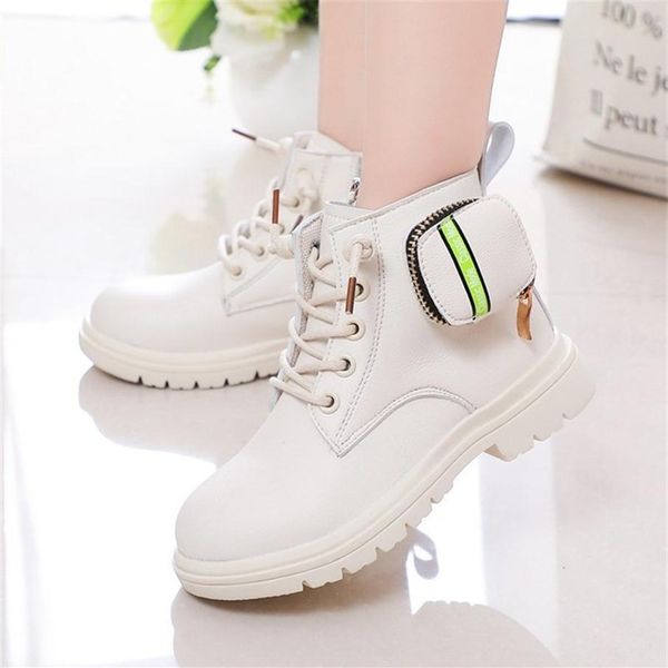 

girls and boys fashion martin boots spring autumn children mid-leather princess leisure shoes side with coin purse 210908257w, Black;grey