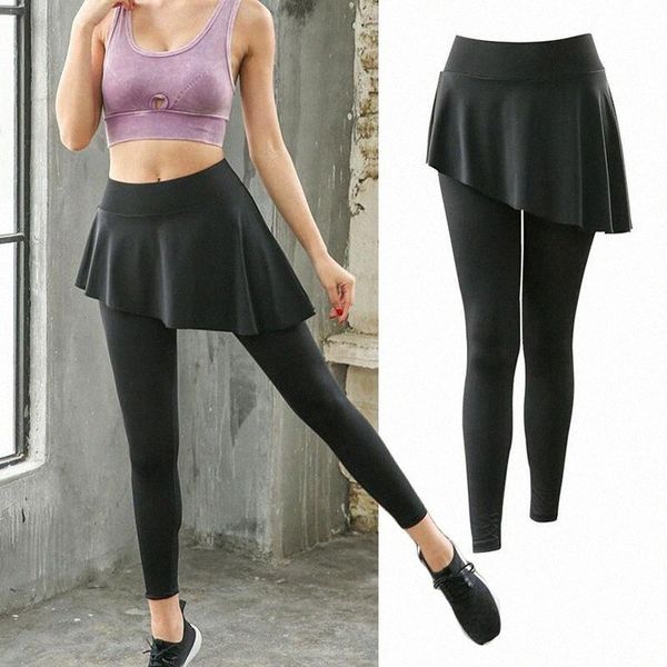 

women's leggings women's leggings women elastic yoga pants with skirt fitness workout sports running girls gym wear slim d8a0#, Black