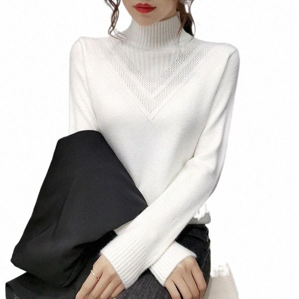 

women's sweaters women's sweaters women knitted winter 2022 autumn slim women's sweater half-collar black long-sleeved pullov, White;black