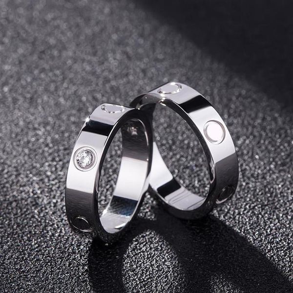 

new ladies ring designer rose gold stainless steel luxury crystal jewelry love men commitment ring gift engagement belt bo295v, Silver