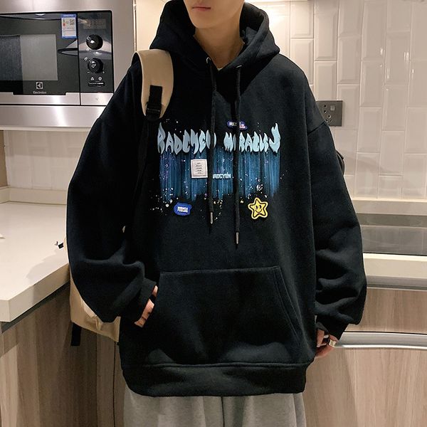 

men s hoodies sweatshirts fashion brand spring autumn patterned casual solid color sweatshirt male 220909, Black