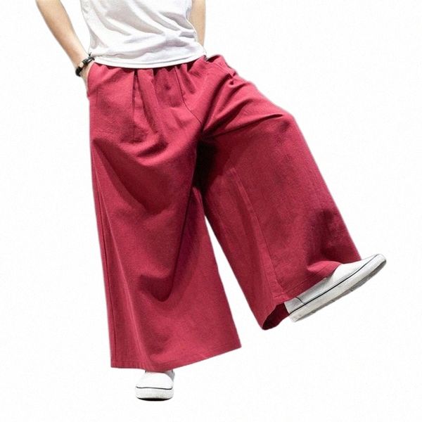 

men's pants men's pants japan style men cotton linen long wide legs loose trousers fashion solid male casual pantalon plus size m-, Black