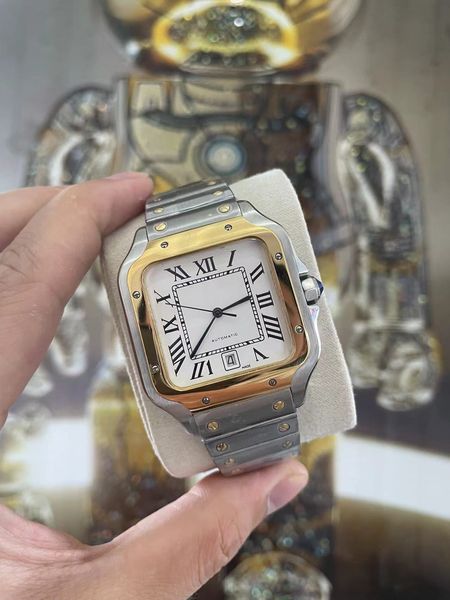 

2022 new classic men's luxury square watch 40mm geneve genuine gradient gold stainless steel mechanical case and bracelet, Slivery;brown