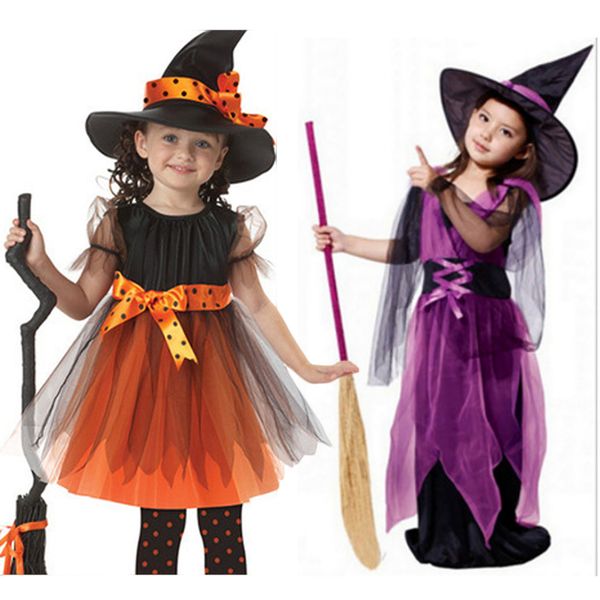 

special occasions halloween party children kids cosplay witch costume for girls clothes holiday masquerade wizard dress with hat 220909, Blue