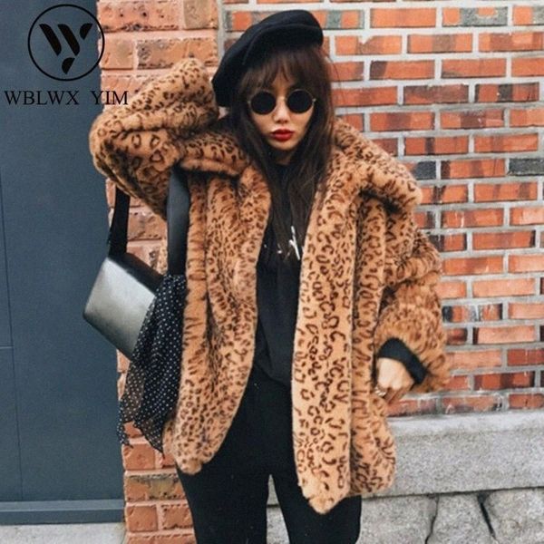 

women's fur & faux fur women's fur & faux 2021 winter women coat fashion leopard jacket loose short coats female streetwear overco, Black