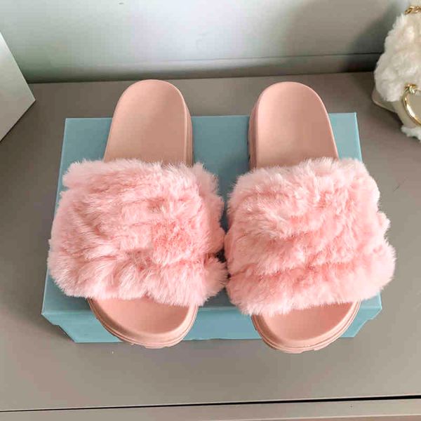 

shoes slippers luxury casual flat triangular clasp black fur open toe fluffy brand women fashion thich bottom sliders furry sbnd