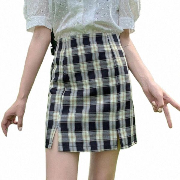 

skirts skirts lace-up plaid skirt for women summer 2022 korean style slit easy to match exquisite workmanship a-line business 292z#, Black
