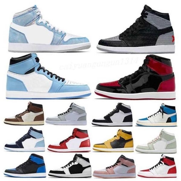 

men 1 basketball shoes women 1s og university blue patent panda dark mocha bred shadow unc smoke grey mens women sports sneakers3031, Black