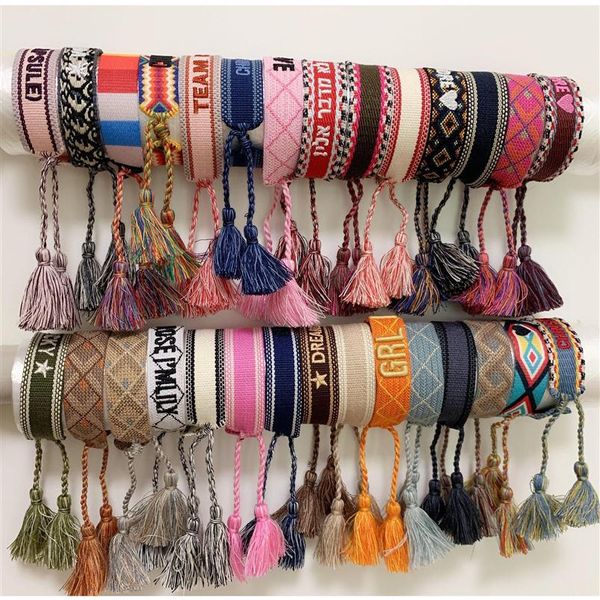 

luxury style rope material woven bracelet with sewing words and tassel hand strap brand jewelry for women gift iywu3316w, Black