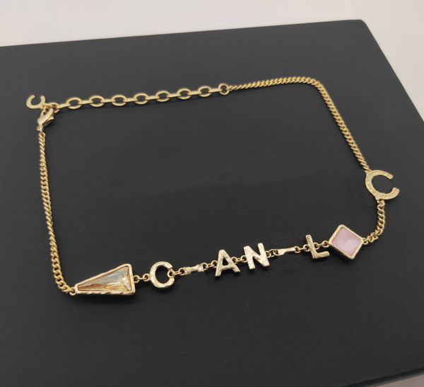 

2022 luxury quality charm pendant necklace with words and crystal pink beads have box stamp ps7183a, Golden